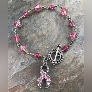 Beautiful Sterling Silver & Pink Swarovski Crystal Breast Cancer Bracelet